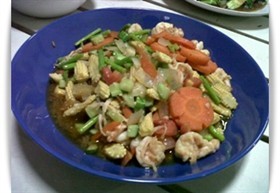 ผัดผักรวมกุ้งสด