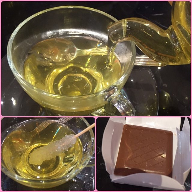 รินชา จุ่มน้ำตาลเพิ่มความหวานนิดนึง ทานกับช็อคโกแลต