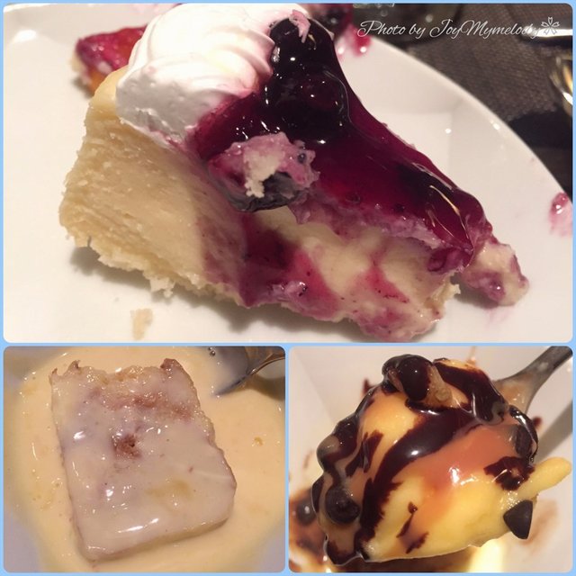 บลูเบอรี่ชีสเค้ก เบรดพุดดิ้งชอบซอสมากๆ ไอศกรีมกับท้อปปิ้งจัดเต็ม